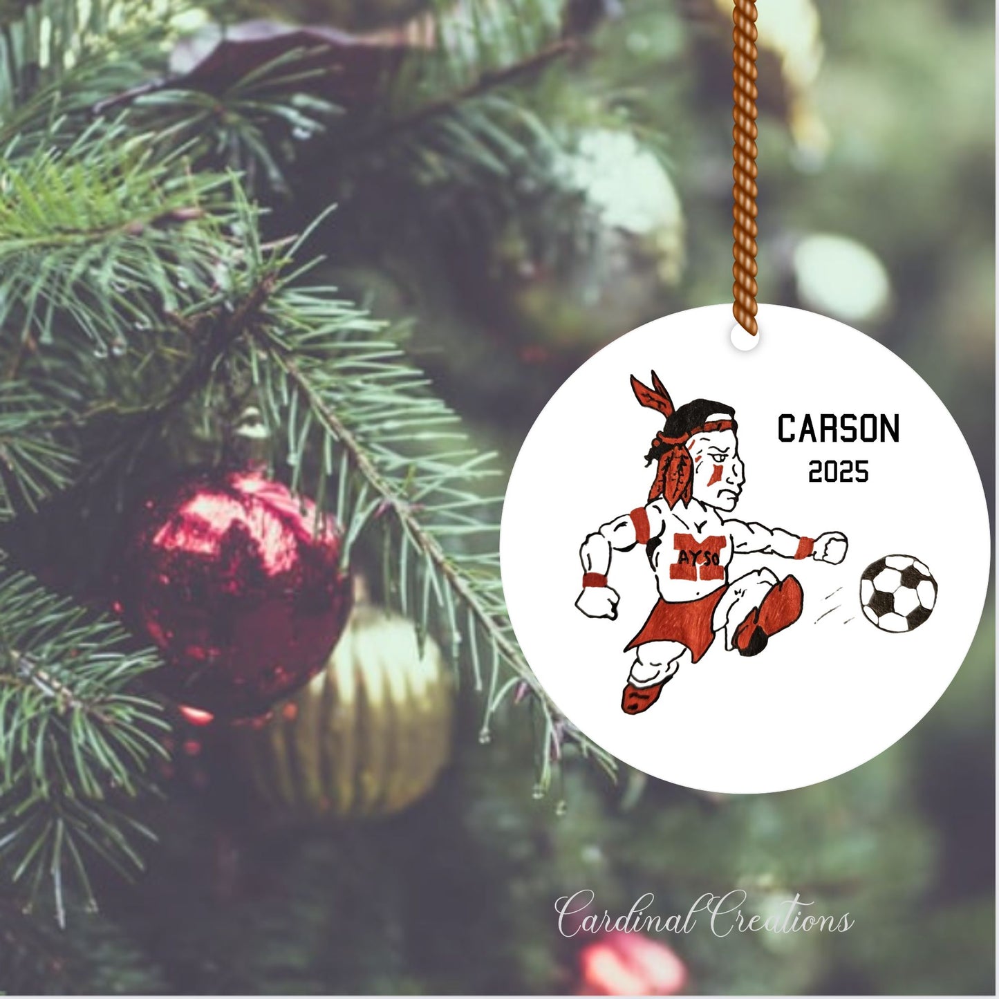 Ornament Montgomery AYSO Raider Raider White BG CAN BE PERSONALIZED