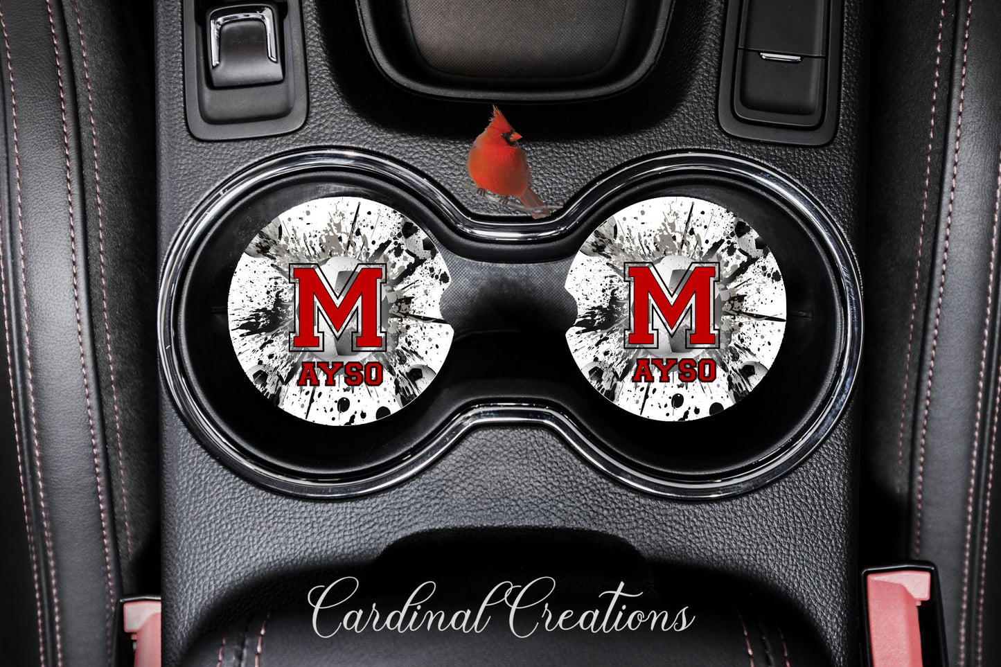Car Coaster Montgomery AYSO Red "M" soccer BG