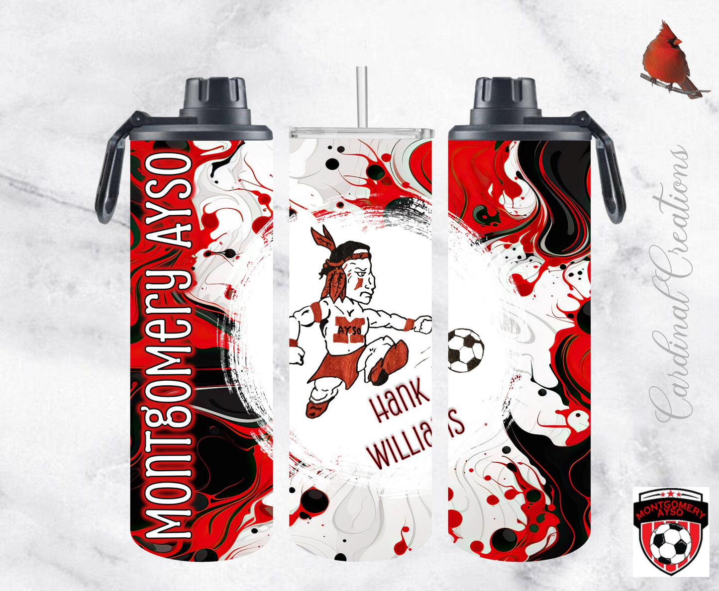 Montgomery AYSO Red & Black Ink in Motion 20oz Tumbler