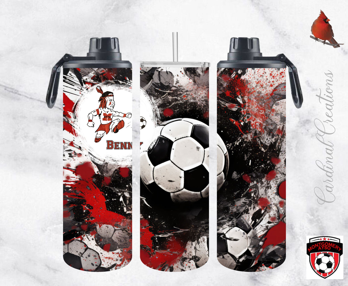 Montgomery AYSO Exploding Soccer Ball 20oz Tumbler