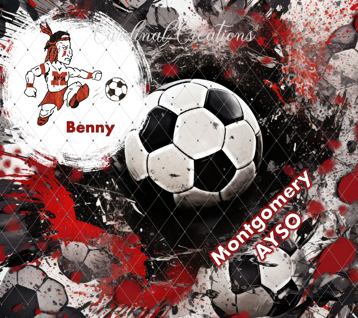 Montgomery AYSO Exploding Soccer Ball 20oz Tumbler