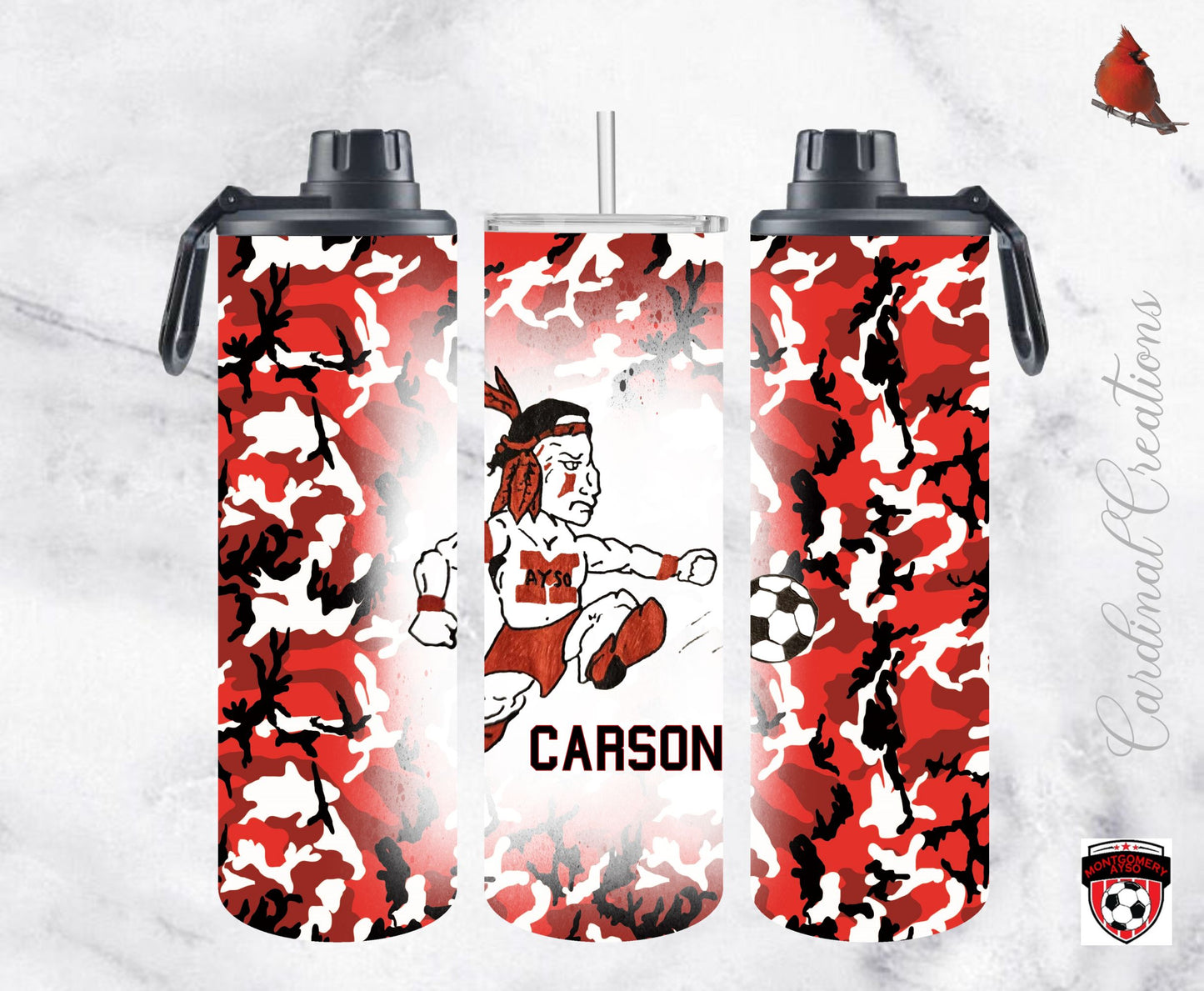 Montgomery AYSO Red and Black Camo 20oz Tumbler