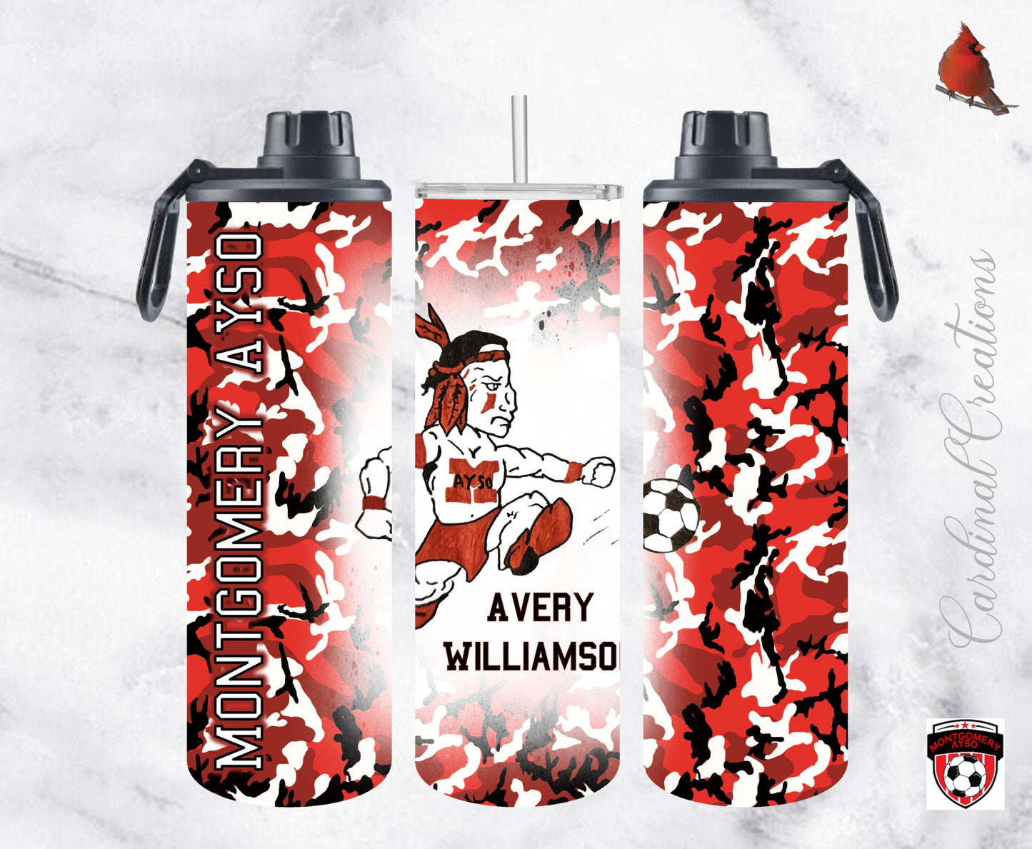 Montgomery AYSO Red and Black Camo 20oz Tumbler