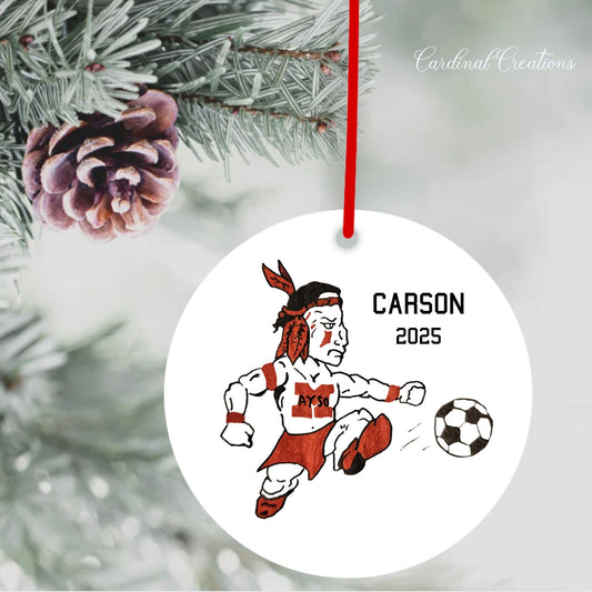 Ornament Montgomery AYSO Raider Raider White BG CAN BE PERSONALIZED