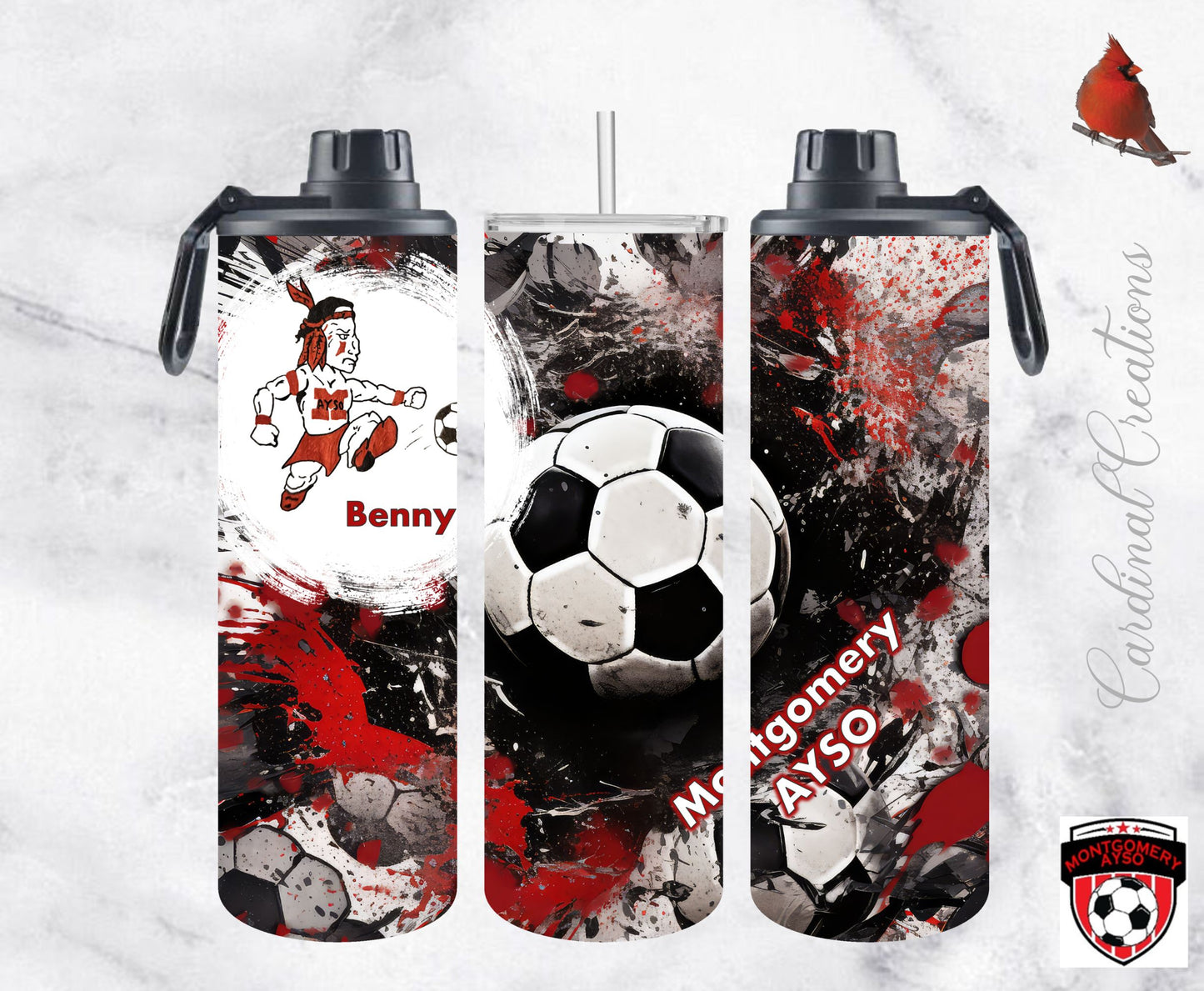 Montgomery AYSO Exploding Soccer Ball 20oz Tumbler
