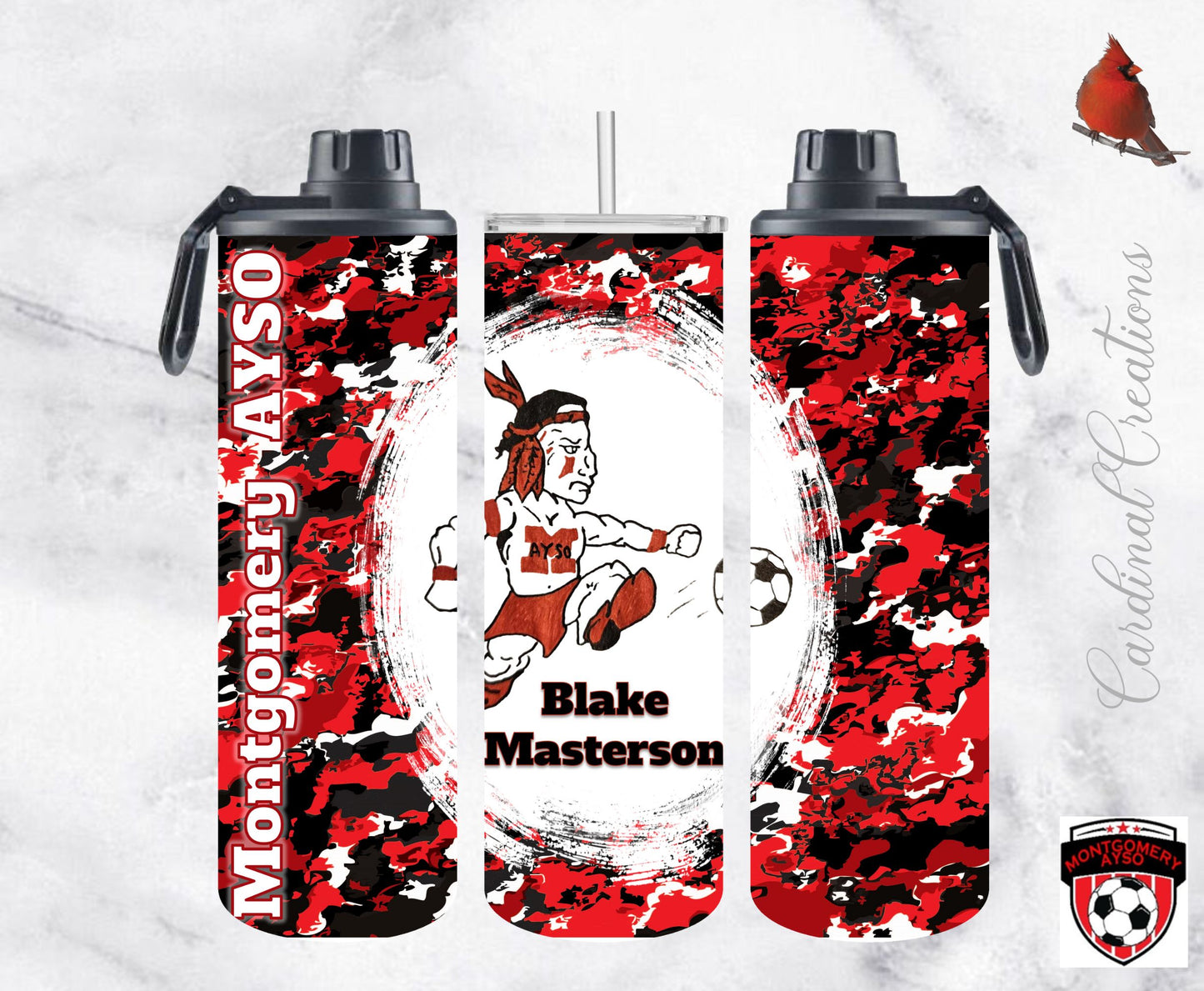 Montgomery AYSO Black & Red Camo 20oz Tumbler