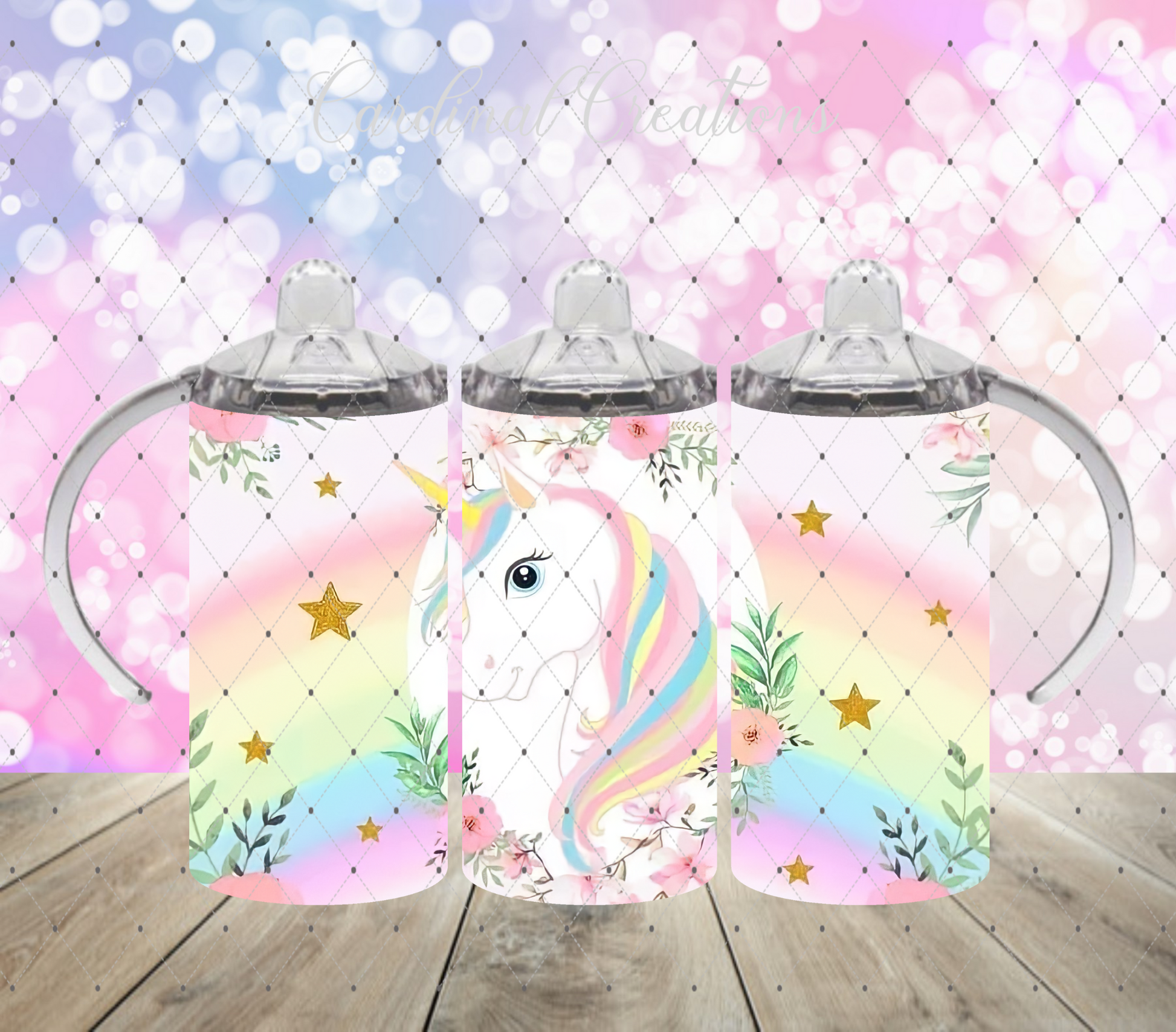 12oz Unicorn with Pastel Rainbow backdrop