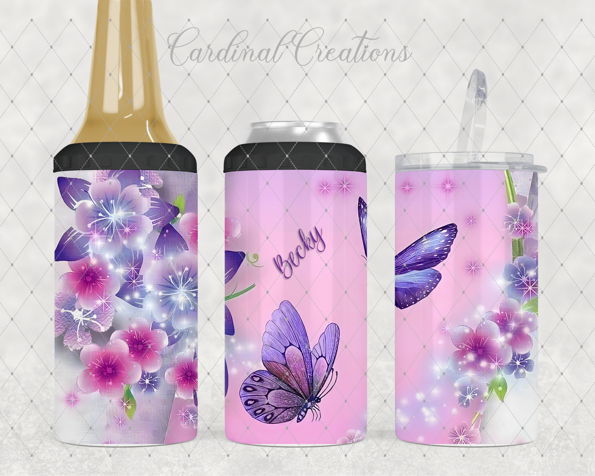 Can Cooler Purple Butterflies