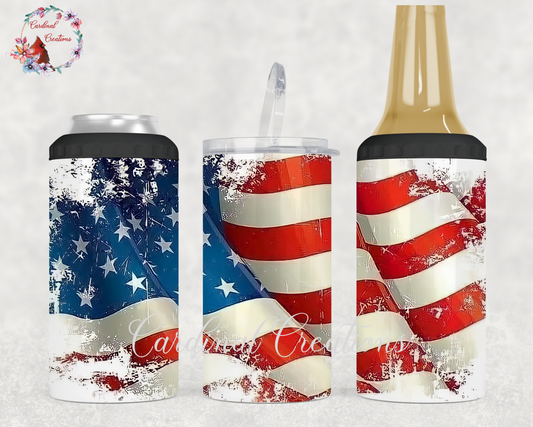 Can Cooler  Weathered US Flag