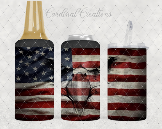 Can Cooler American Flag with Eagle Face