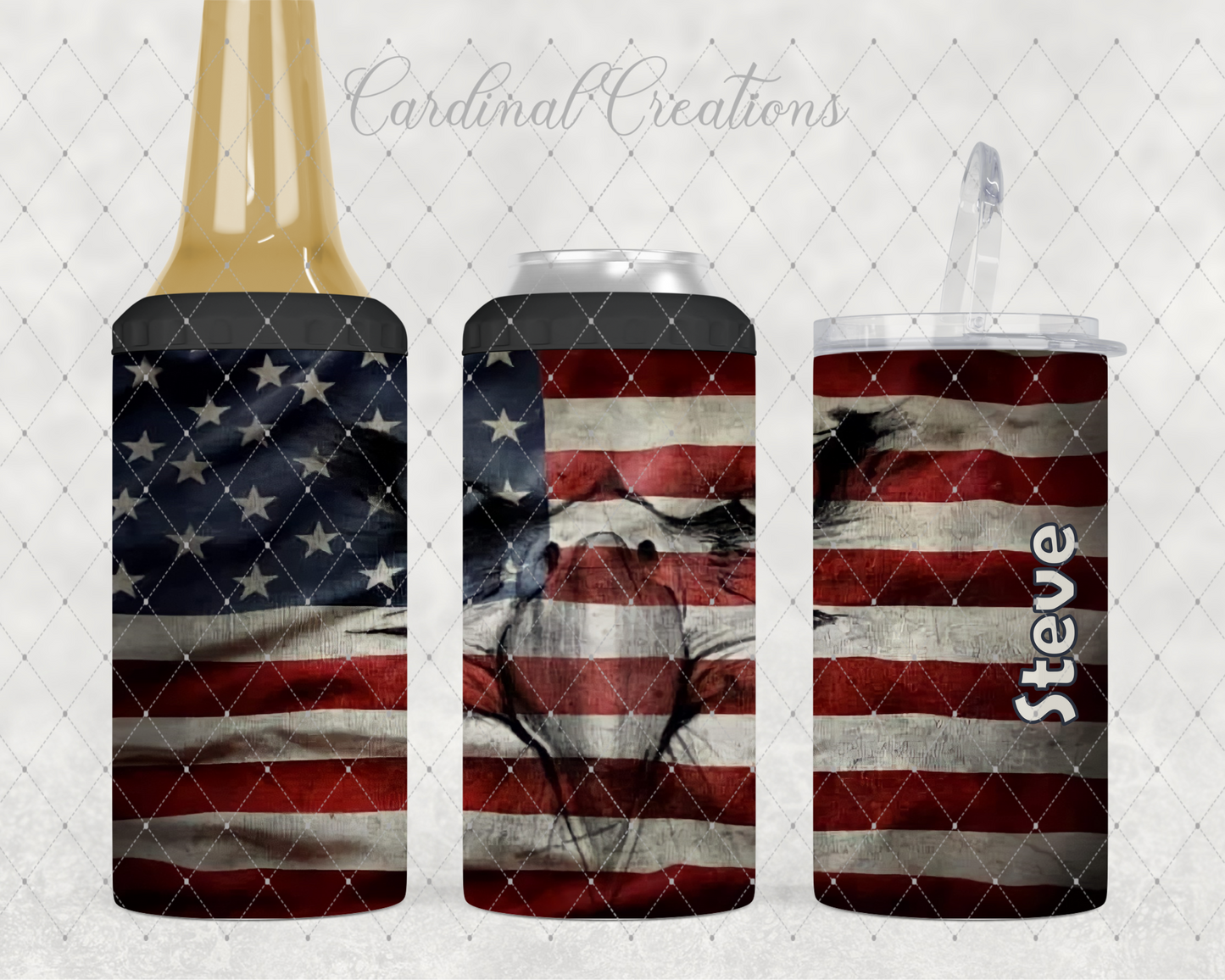 Can Cooler American Flag with Eagle Face