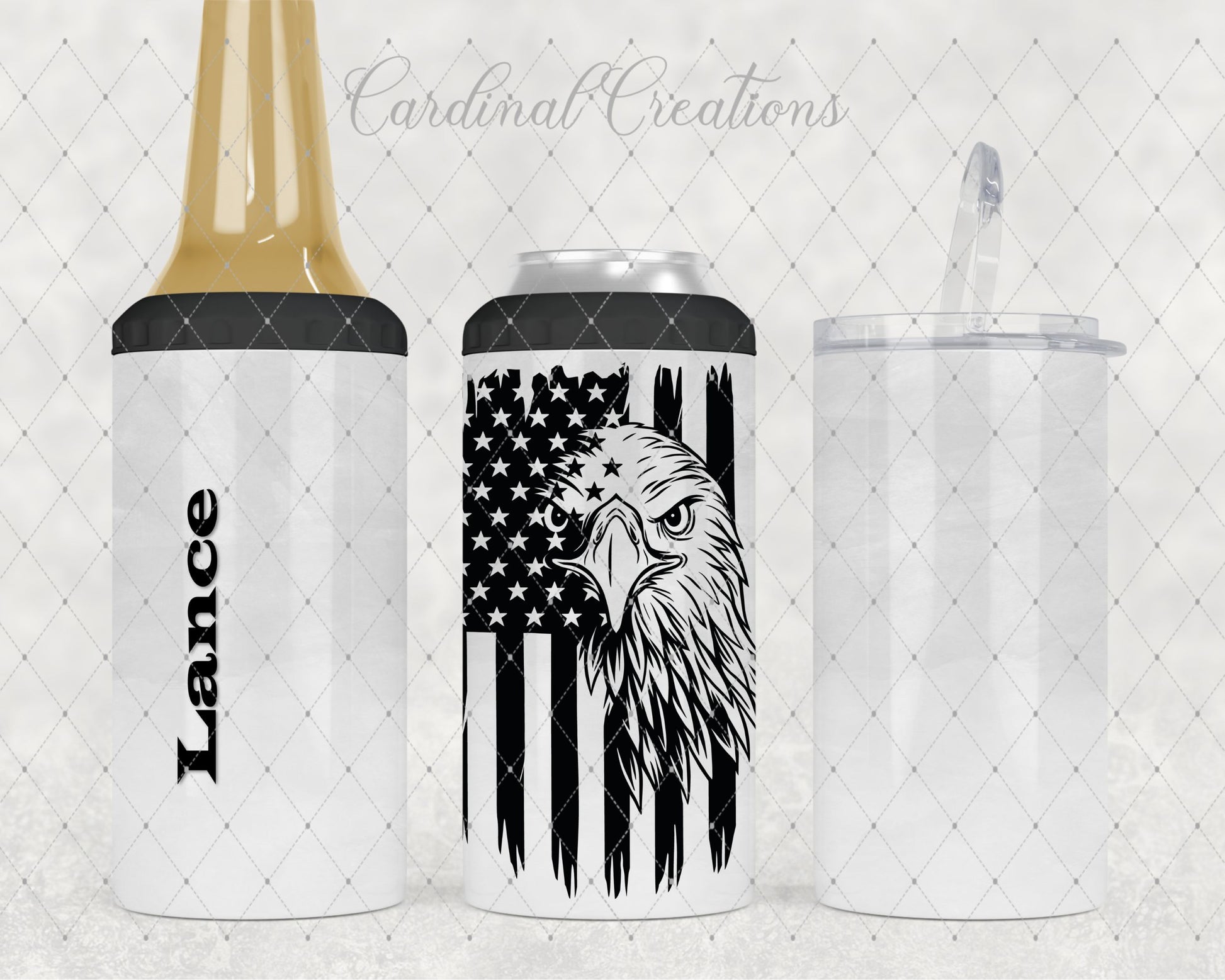 Can Cooler Bald Eagle with American Flag